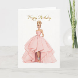Elegant Pink Ball Gown Birthday Card for Her Kort
