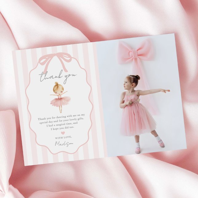 Elegant Pink Ballerina Ballet Birthday Photo Tack Kort (Skapare uppladdad)