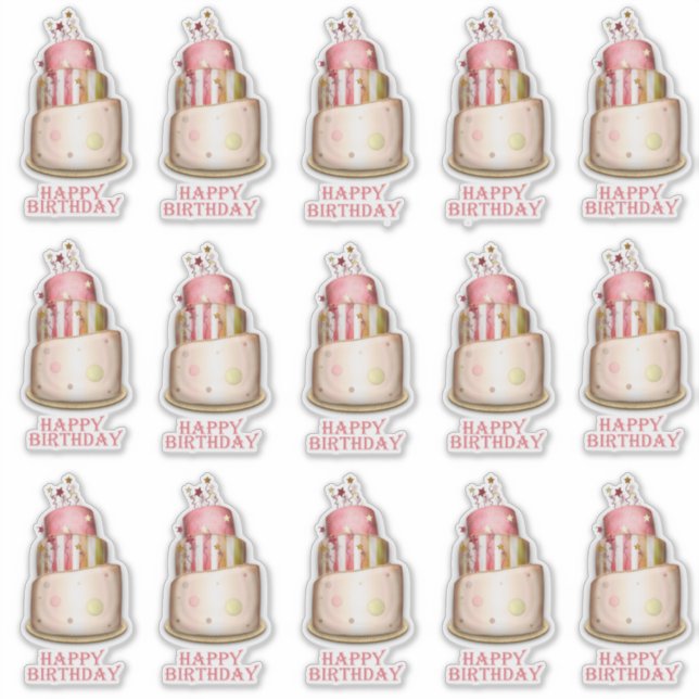 Elegant Pink Birthday Cake Contour Klistermärken (Framsida)