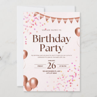 Elegant Pink Birthday Party Invitation Card Inbjudningar