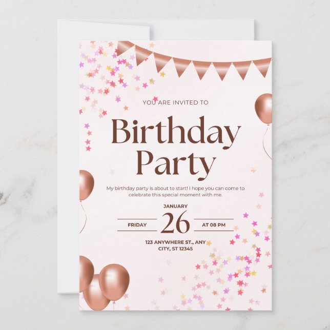 Elegant Pink Birthday Party Invitation Card Inbjudningar (Framsida)