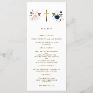 Elegant Pink Blue Floral Gold Cross Twins Baptism Meny