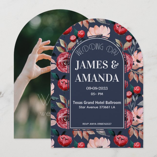 Elegant Pink & Blue Floral theme Inbjudningar (Fram/baksida)