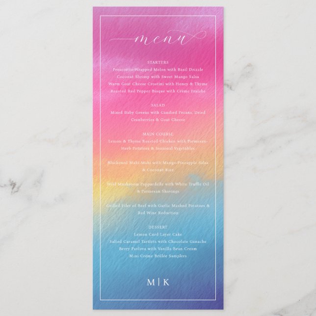 Elegant Pink Blue Gradient Wedding Menu Meny (Framsida)