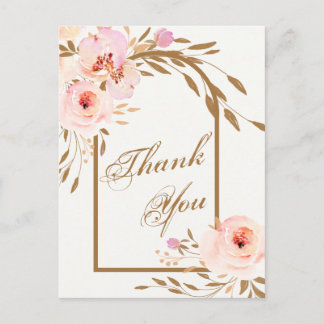 Elegant Pink Blush Floral Wedding Photo Thank You Vykort