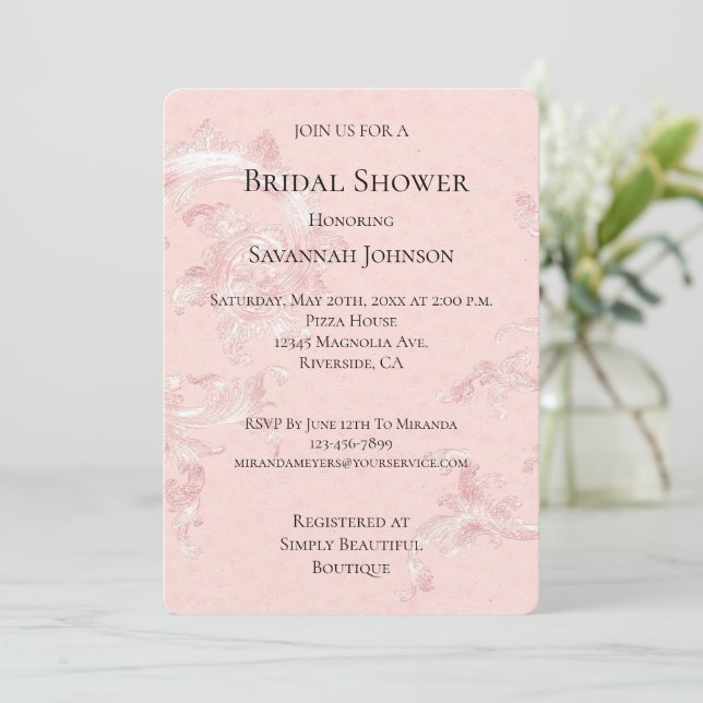 Elegant Pink Blush Pearl Bridal Shower Inbjudningar (Stående Fram)