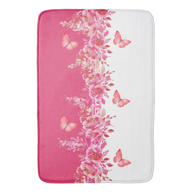 Elegant Pink Botanical Bath Mat  Badrumsmatta (Framsidan (Vertikal))