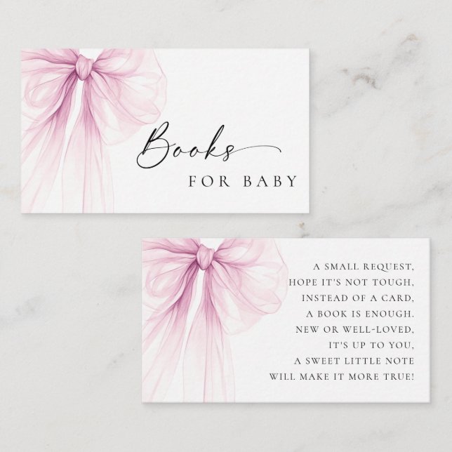 Elegant Pink Bow Baby Shower Books for Baby Tilläggskort (Fram/baksida)