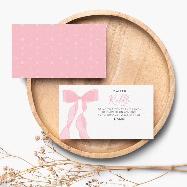 Elegant Pink Bow Baby Shower Diaper Raffle Ticket Tilläggskort (Skapare uppladdad)