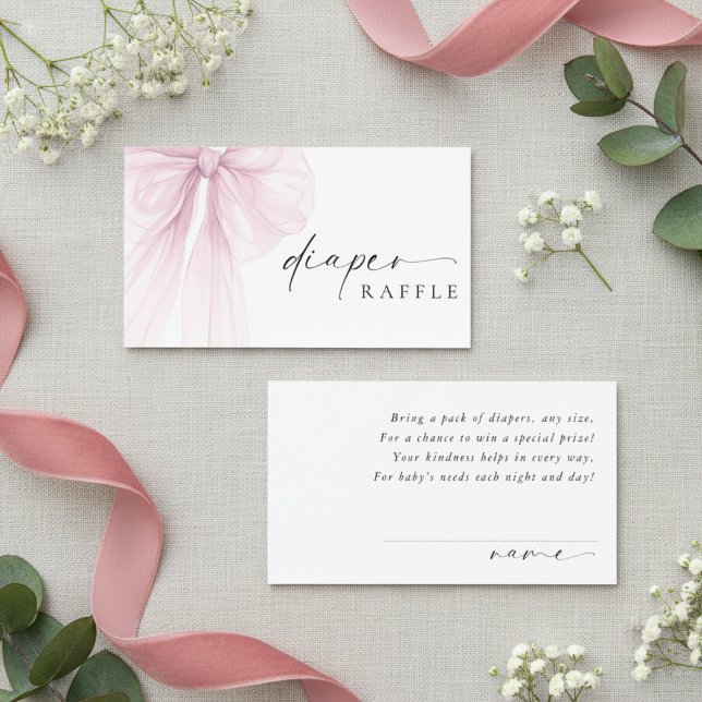 Elegant Pink Bow Baby Shower Diaper Raffle Tilläggskort (Skapare uppladdad)