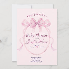 Elegant Pink Bow Baby Shower Invitation for Girl Inbjudningar
