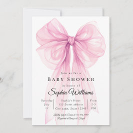 Elegant Pink Bow Baby Shower Invitation Inbjudningar