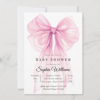Elegant Pink Bow Baby Shower Invitation Inbjudningar