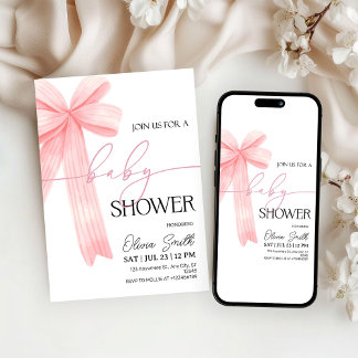 Elegant Pink Bow Baby Shower Invitation Inbjudningar