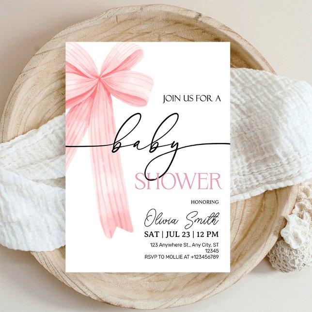 Elegant Pink Bow Baby Shower Invitation Inbjudningar (Skapare uppladdad)