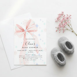 Elegant Pink Bow Baby Shower Invitation Inbjudningar