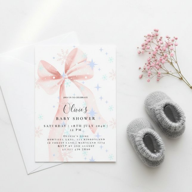 Elegant Pink Bow Baby Shower Invitation Inbjudningar (Skapare uppladdad)