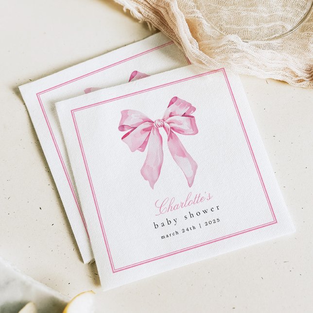 Elegant Pink Bow Baby Shower  Pappersservett (Skapare uppladdad)