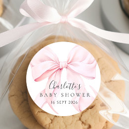 Elegant Pink Bow Baby Shower Runt Klistermärke