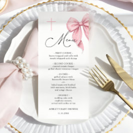 Elegant Pink Bow Baptism Menu Meny