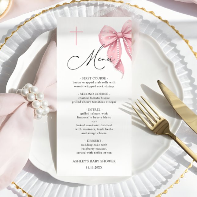 Elegant Pink Bow Baptism Menu Meny (Skapare uppladdad)