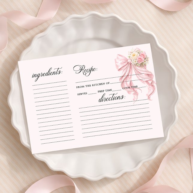 Elegant Pink Bow Bridal Shower Recipe Card (Skapare uppladdad)