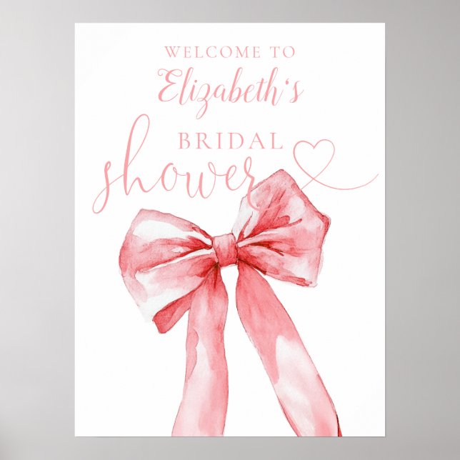 Elegant Pink Bow Bridal Shower Welcome Sign Poster (Framsidan)