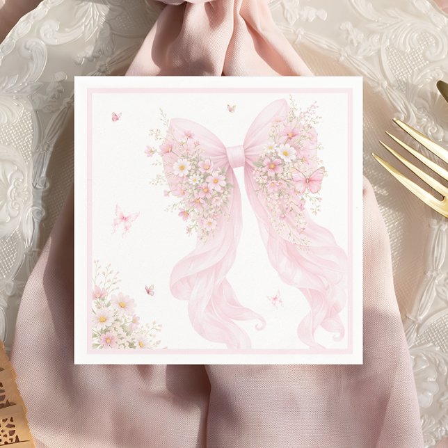 Elegant Pink Bow Butterfly Baby Shower Pappersservett (Skapare uppladdad)