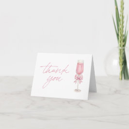 Elegant Pink Bow Champagne Shower Thank You Card Tack Kort