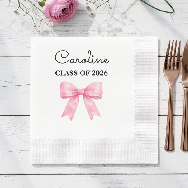 Elegant Pink Bow Custom Graduate Name Pappersservett (Skapare uppladdad)