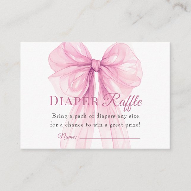 Elegant Pink Bow Diaper Raffle Tickets Tilläggskort (Framsida)