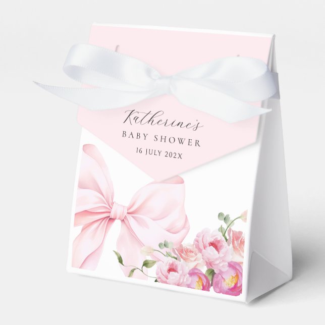  Elegant Pink Bow Floral Baby Shower Presentaskar (Framsidan Sidan)