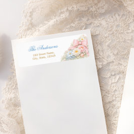 Elegant Pink Bow Floral Girl Baby Shower Returadress Etikett