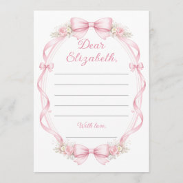 Elegant Pink Bow Floral Note to Birthday Girl Card Rådkort