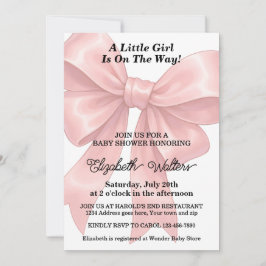 Elegant Pink Bow Girl Baby Shower Inbjudningar