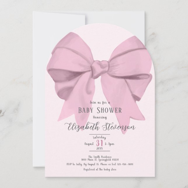 Elegant Pink Bow Girly Baby Shower Arch Inbjudningar (Framsida)