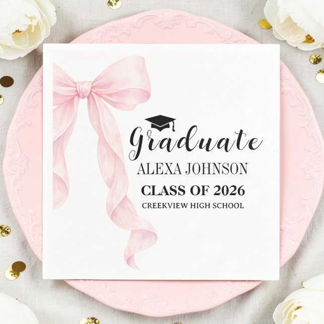 Elegant Pink Bow Graduation Cap Graduate Pappersservett (Skapare uppladdad)