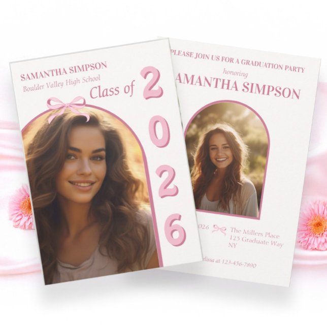 Elegant Pink Bow Graduation Invitation Inbjudningar (Skapare uppladdad)