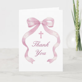 Elegant Pink Bow Holy Cross Religious Thank You Kort