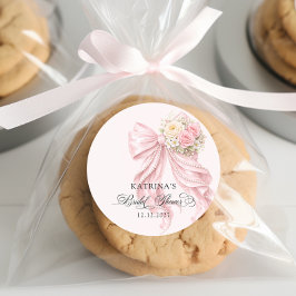 Elegant Pink Bow Romantic Bridal Shower Runt Klistermärke
