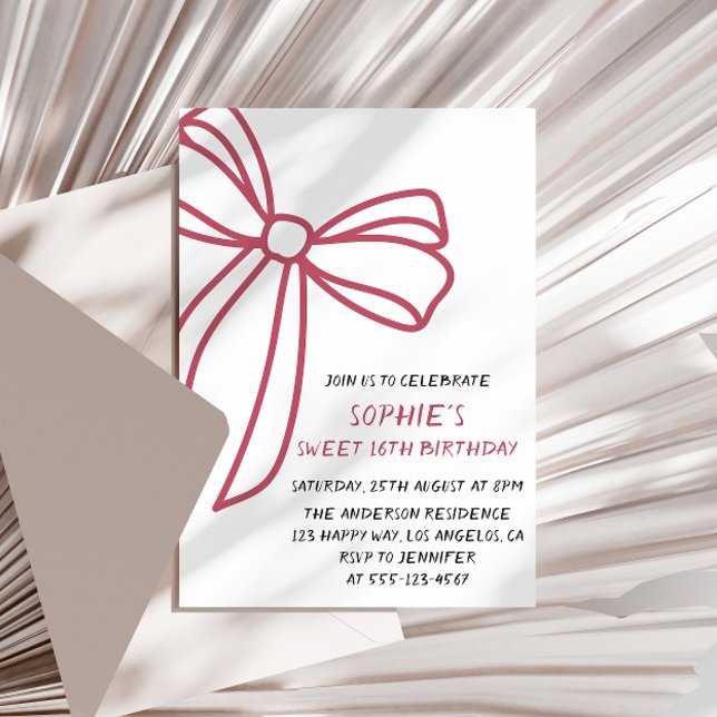 Elegant Pink Bow Sweet 16 Birthday Inbjudningar (Skapare uppladdad)