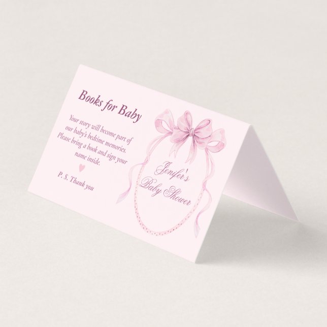 Elegant Pink Bow Theme Books for Baby Card Kort (Framsida)