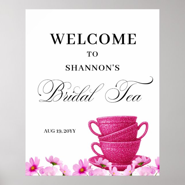 Elegant Pink Bridal Tea Welcome Poster (Framsidan)