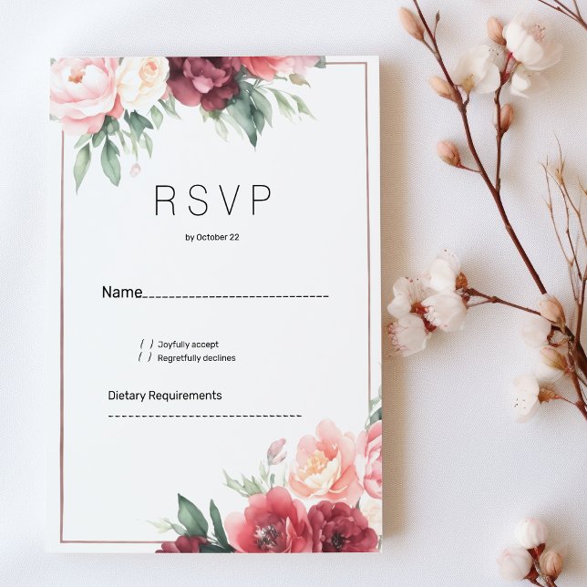 Elegant pink burgundy watercolor floral RSVP Inbjudningar (Elegant pink burgundy watercolor floral RSVP)