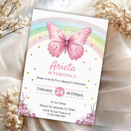 Elegant Pink butterfly birthday Invitation Inbjudningar
