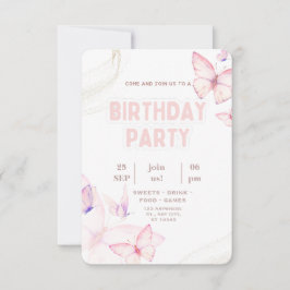 Elegant Pink Butterfly Birthday Party Invitation  Kort