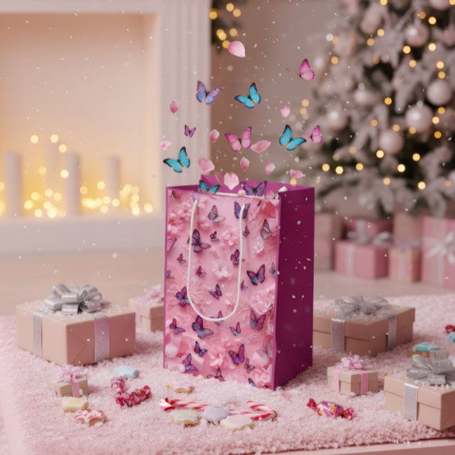Elegant Pink Butterfly Floral Gift Bag (Skapare uppladdad)