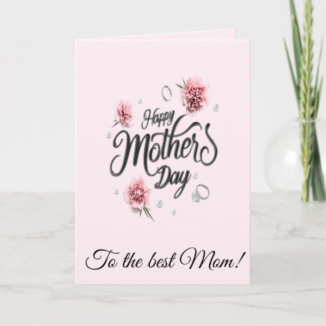 Elegant Pink Carnation 3D Script Mother's Day Card Kort (Framsida)
