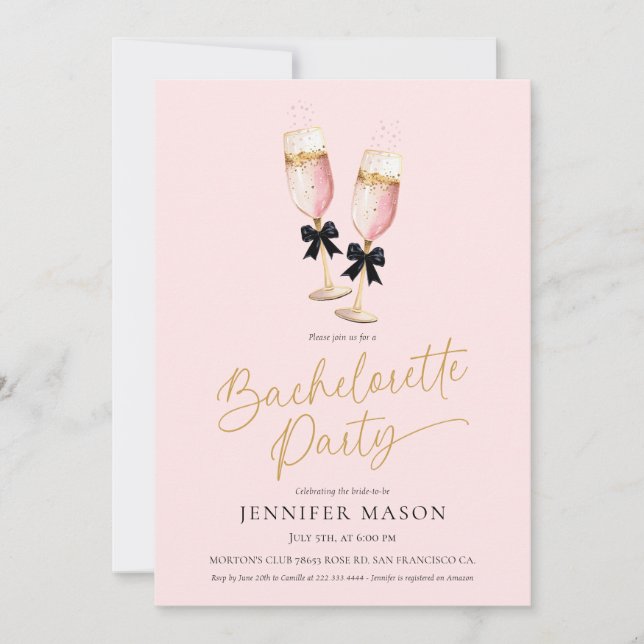 Elegant Pink Champagne Bachelorette Party Inbjudningar (Framsida)