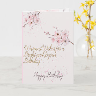 	Elegant Pink Cherry Blossom Floral Happy Birthday Kort